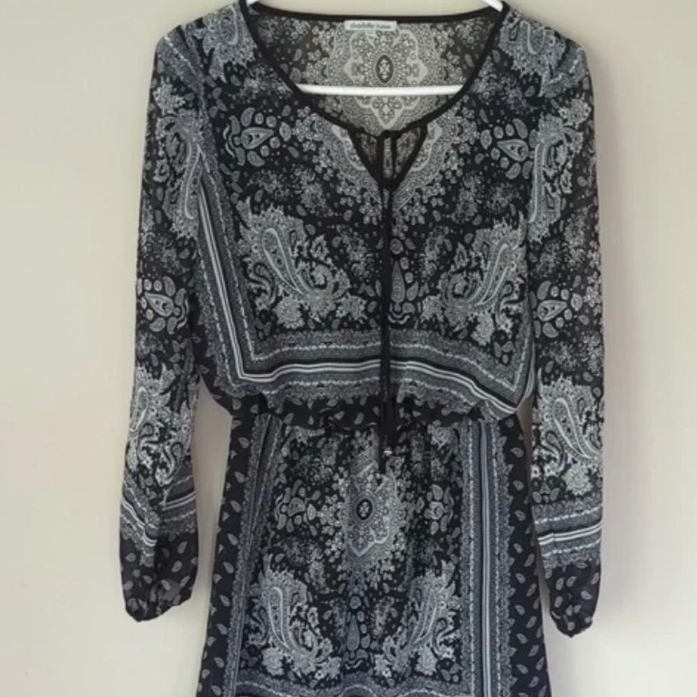 New Charlotte Russe Shear Black and White with Paisley Fully Lined Dress Medium